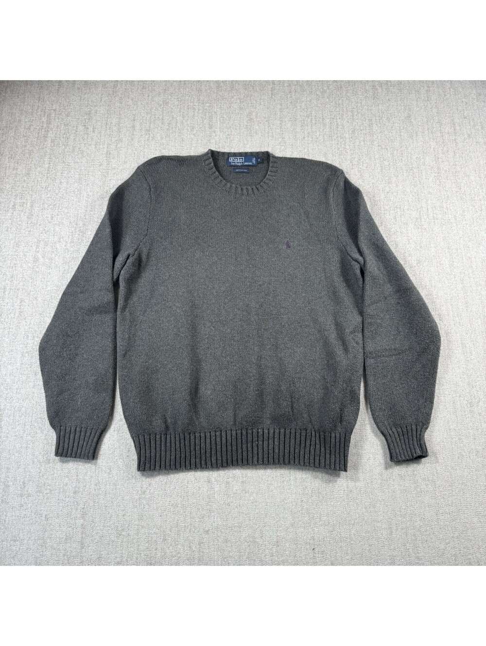 Vintage Polo Ralph Lauren Mens M Gray Cotton Crewneck Sweater Pony Logo 90s